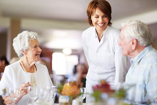 residents chatting with associate